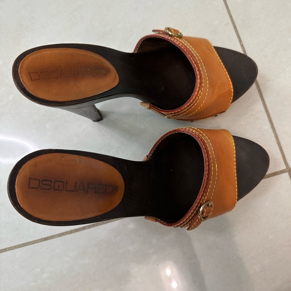 DSQUARED2 tan leather with wooden sole sandal - Picture 5 of 8